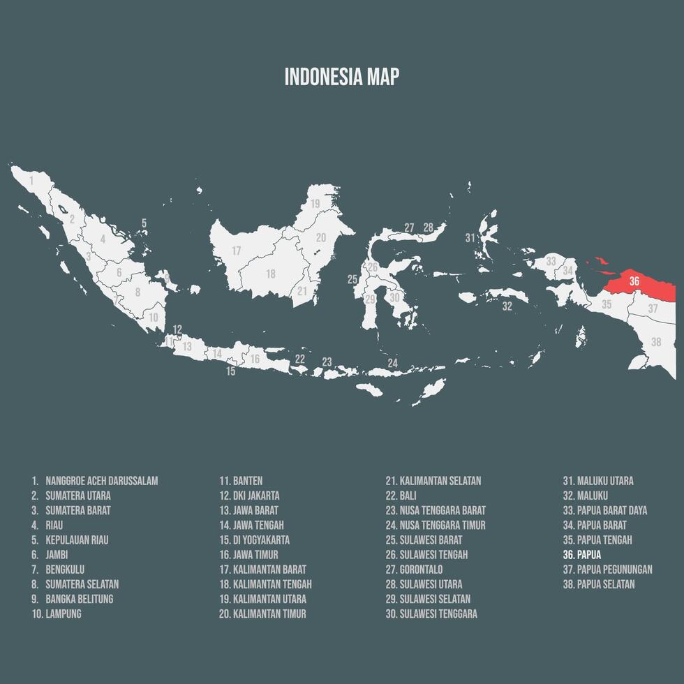 Indonesia Map with 38 Provinces - Papua vector