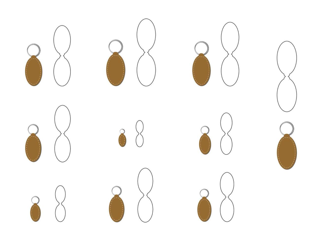 Ellipse shape keychain key FOB Dieline Template vector