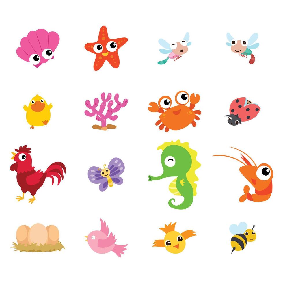 Eco-friendly set with cute animals and earth. Flat cartoon illustration featuring a giraffe, koala, fox, elephant, frog, and whale promoting sustainable living. Isolated on white background. vector