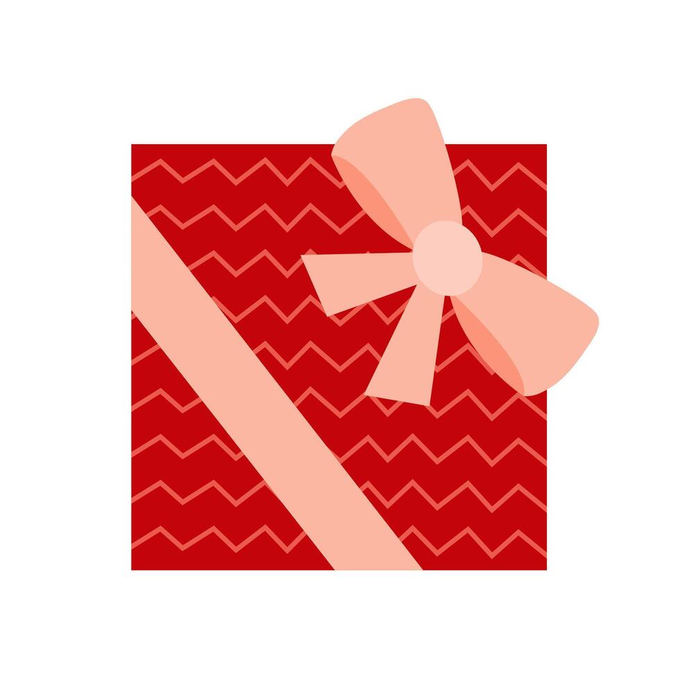 Red gift box with bow top view illustration vector