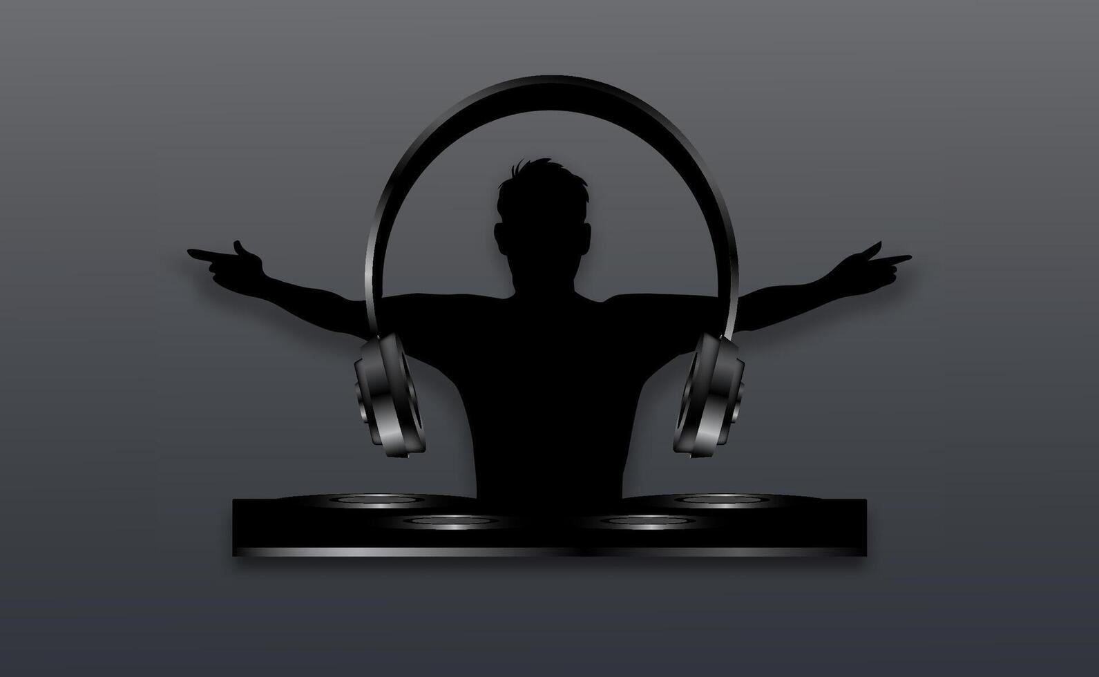 disc jockey silhouette with headphones black background vector