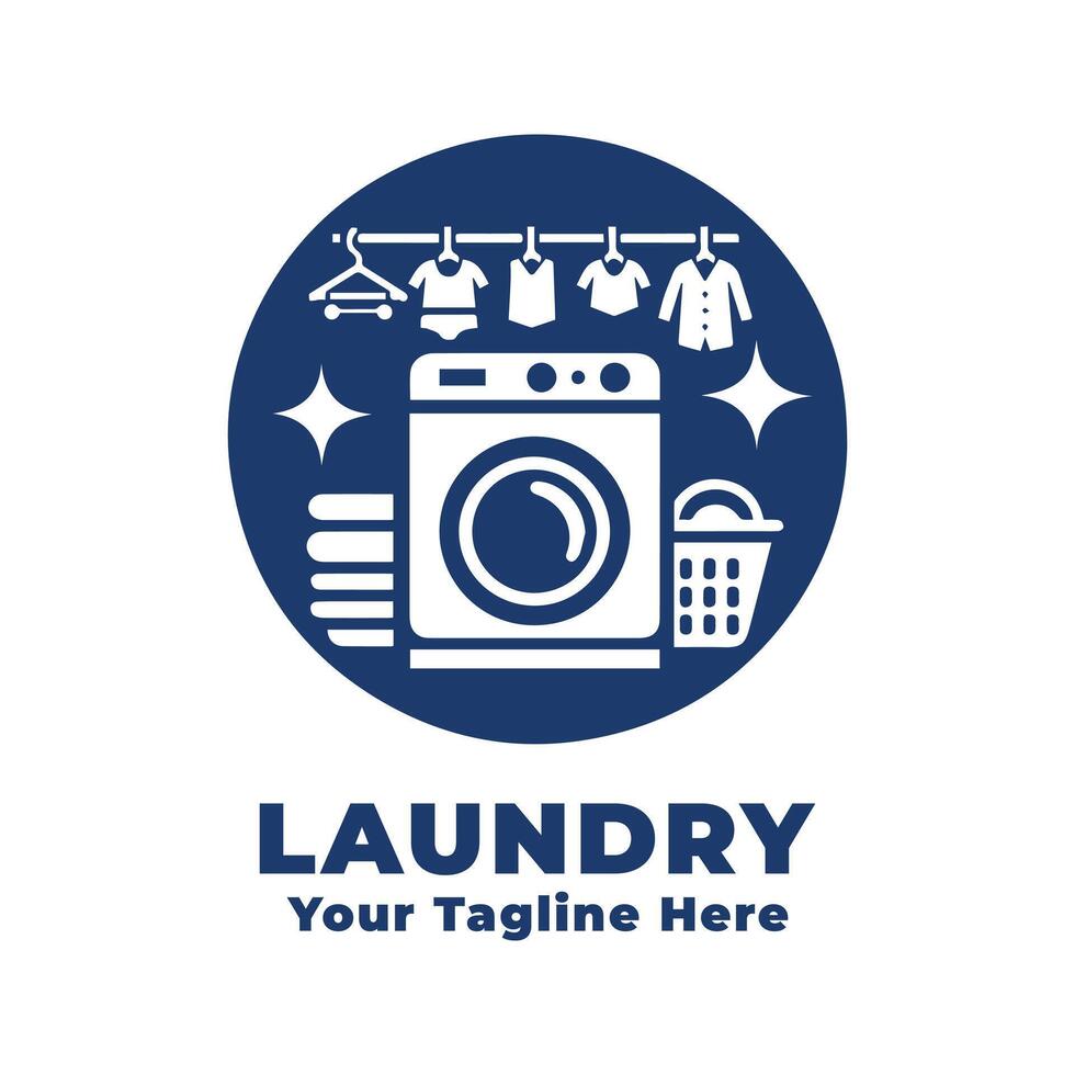 Laundry Logo Simple Illustration With Blue Concept vector