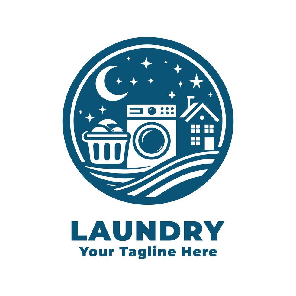 Simple Laundry Logo Design With Blue Concept vector