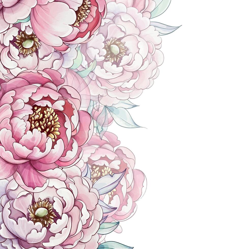 Delicate peonies painted in soft watercolors blend beautifully, showcasing shades of pink and cream, creating a serene floral masterpiece. vector
