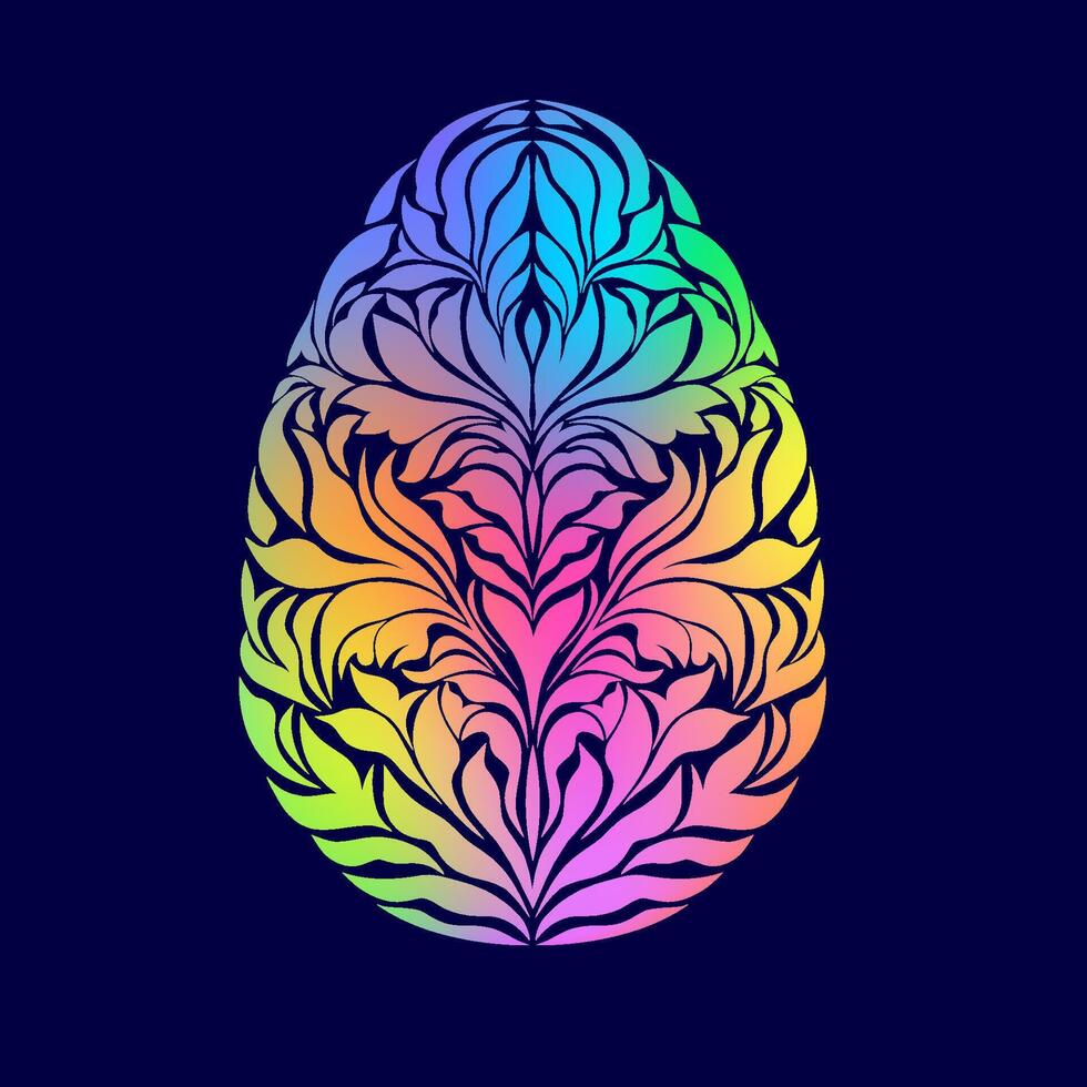 Floral Easter Egg with gradient colors on dark background. vector