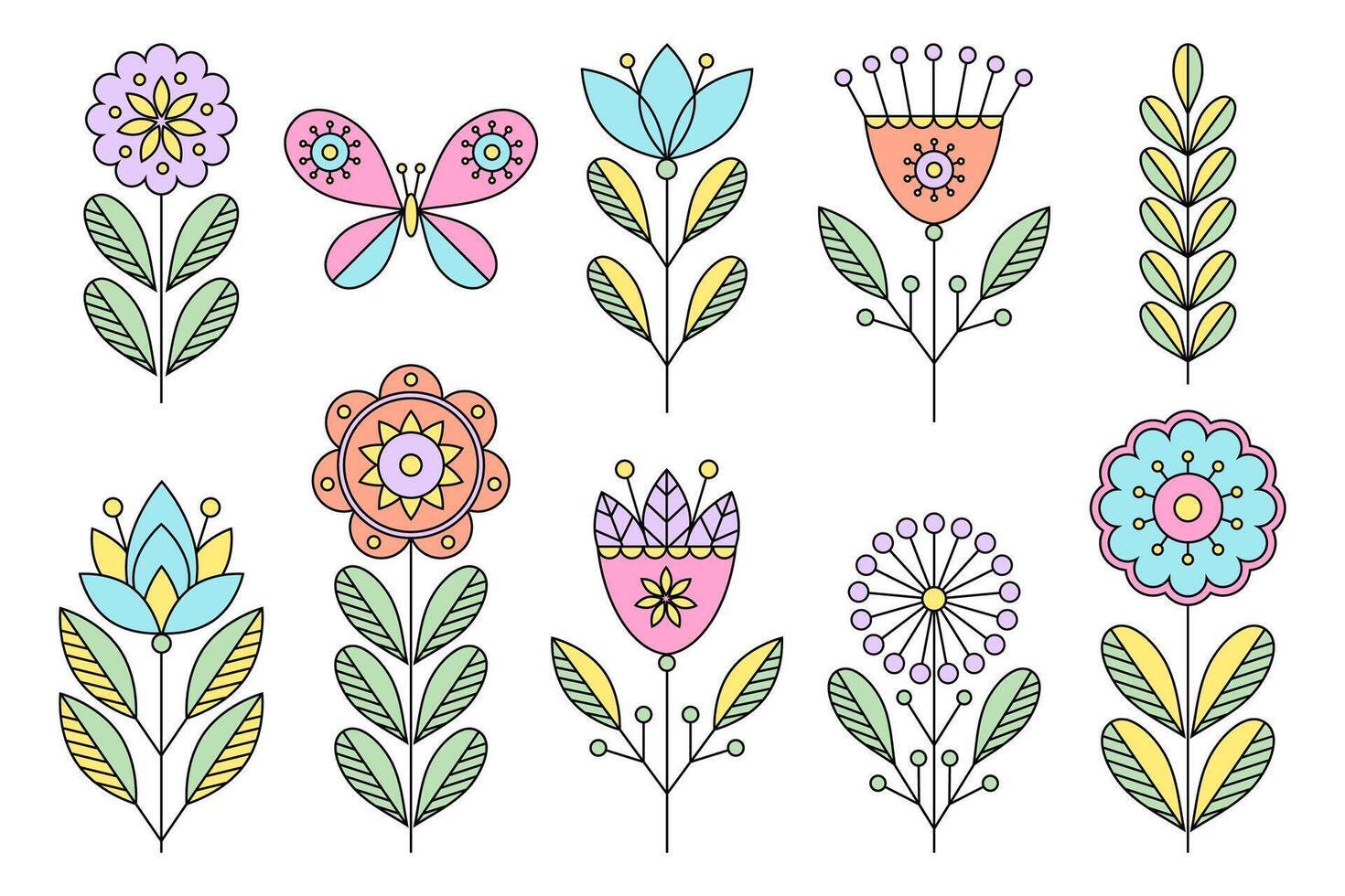 A set of colorful flowers vector