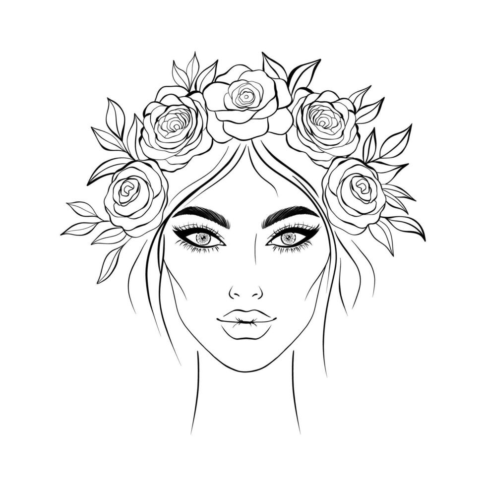 Portrait of a young woman in sketch style vector