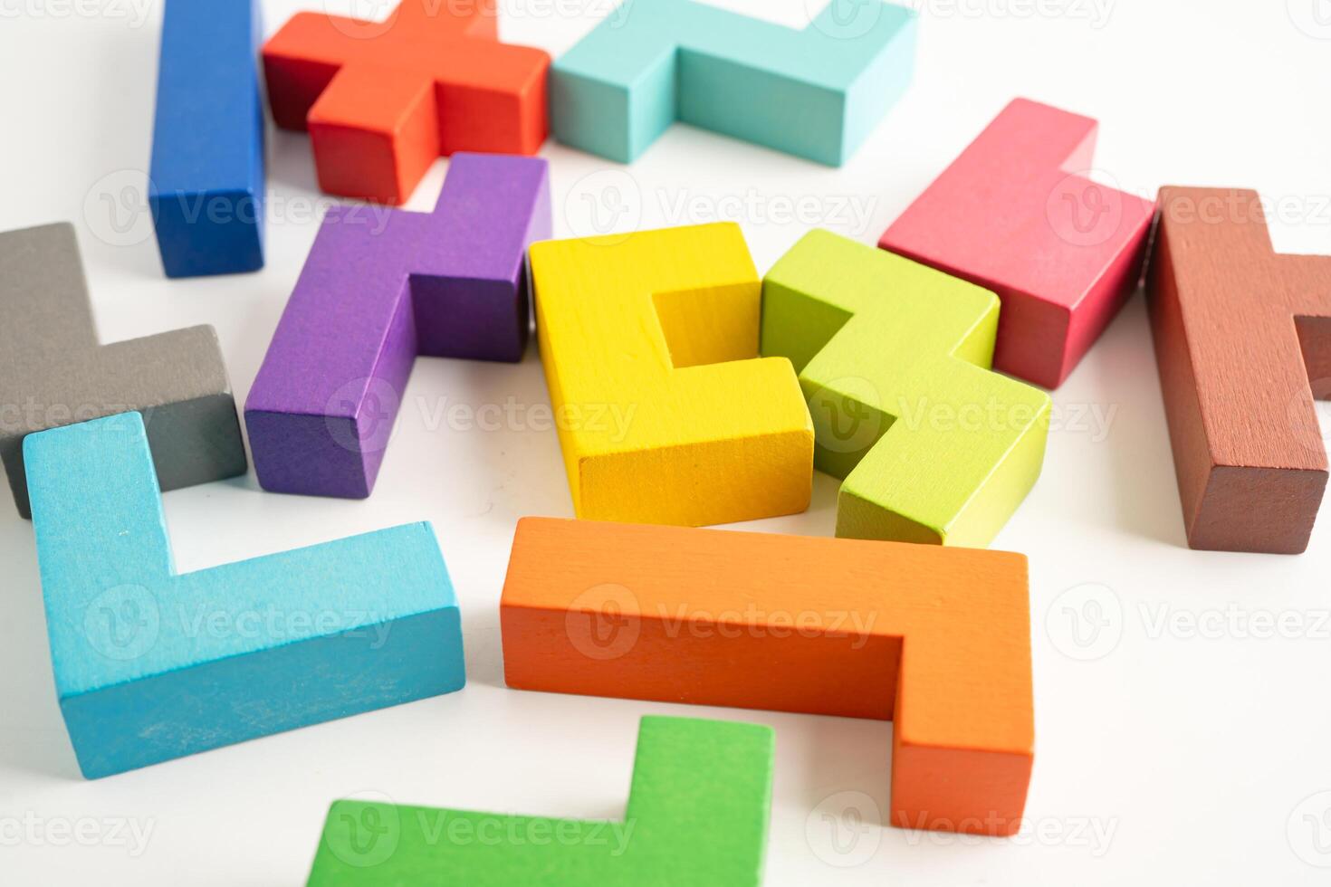 Logical thinking and problem solving creative business solution concept, wooden puzzle geometric photo