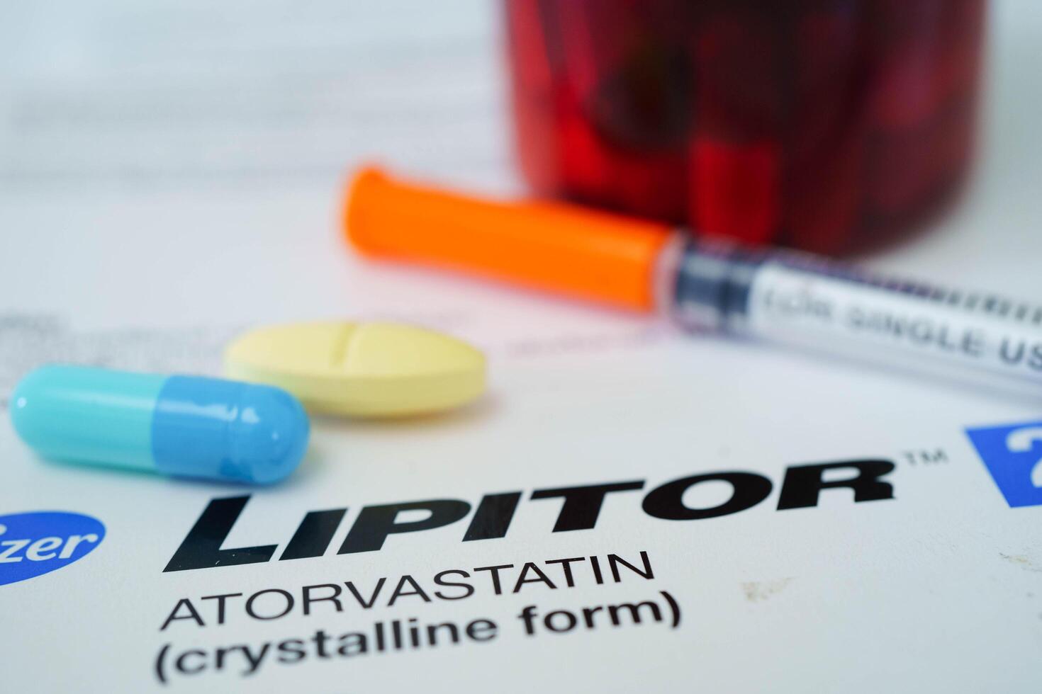 Bangkok, Thailand January 1, 2025 Lipitor lowering blood level of cholesterol and fats to reduce the risk of heart attack and stroke. photo