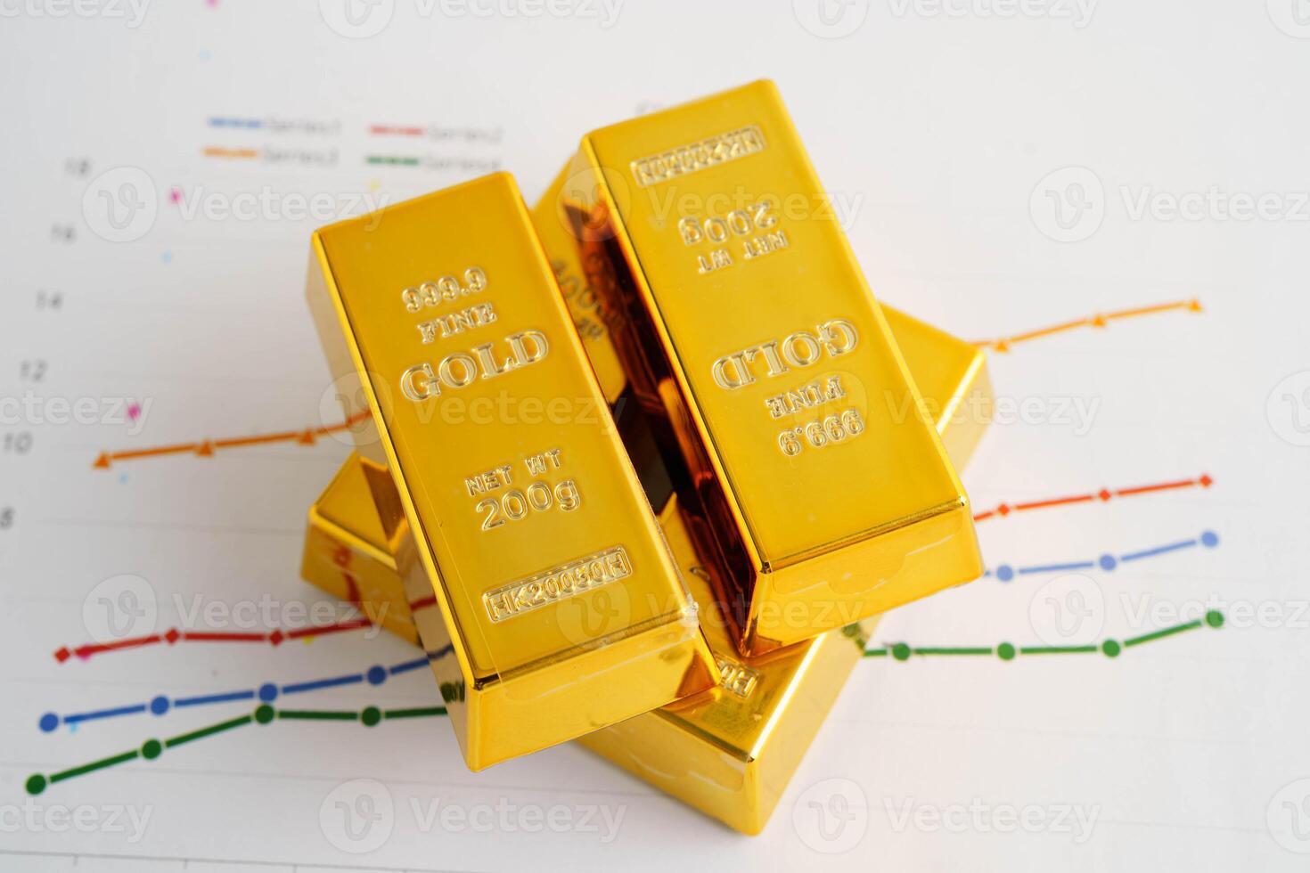 Gold bars on graph paper, finance trading investment business c photo