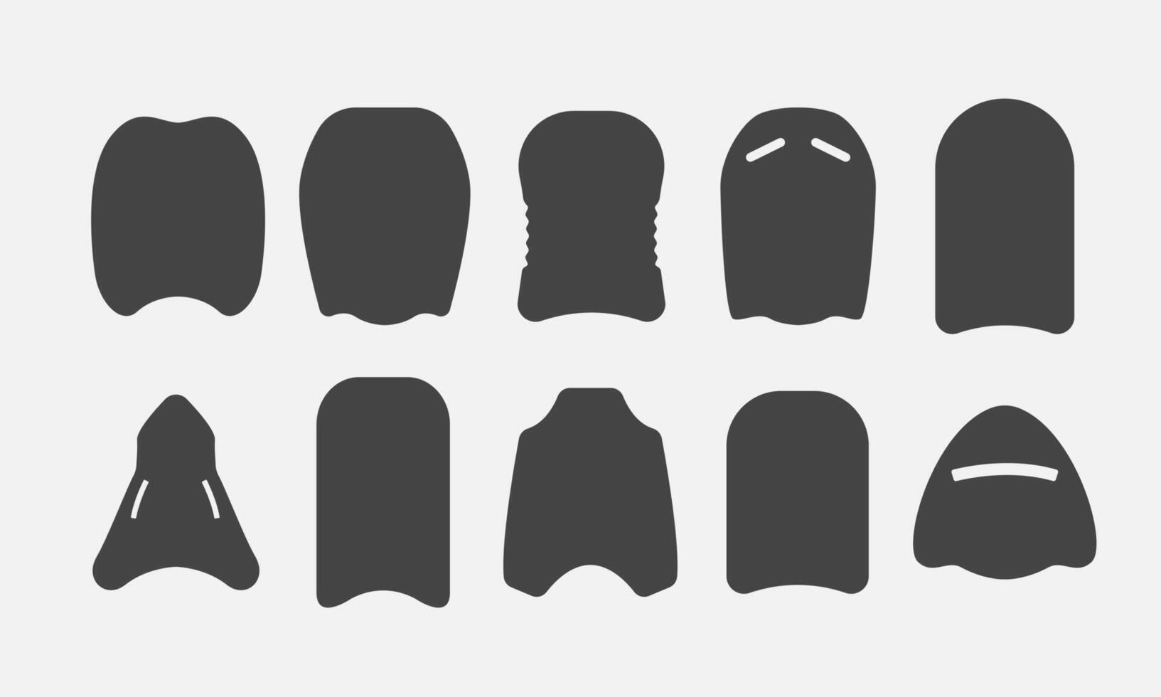 Set of black kickboards shapes. Pool sports equipment for beginner swimmers vector