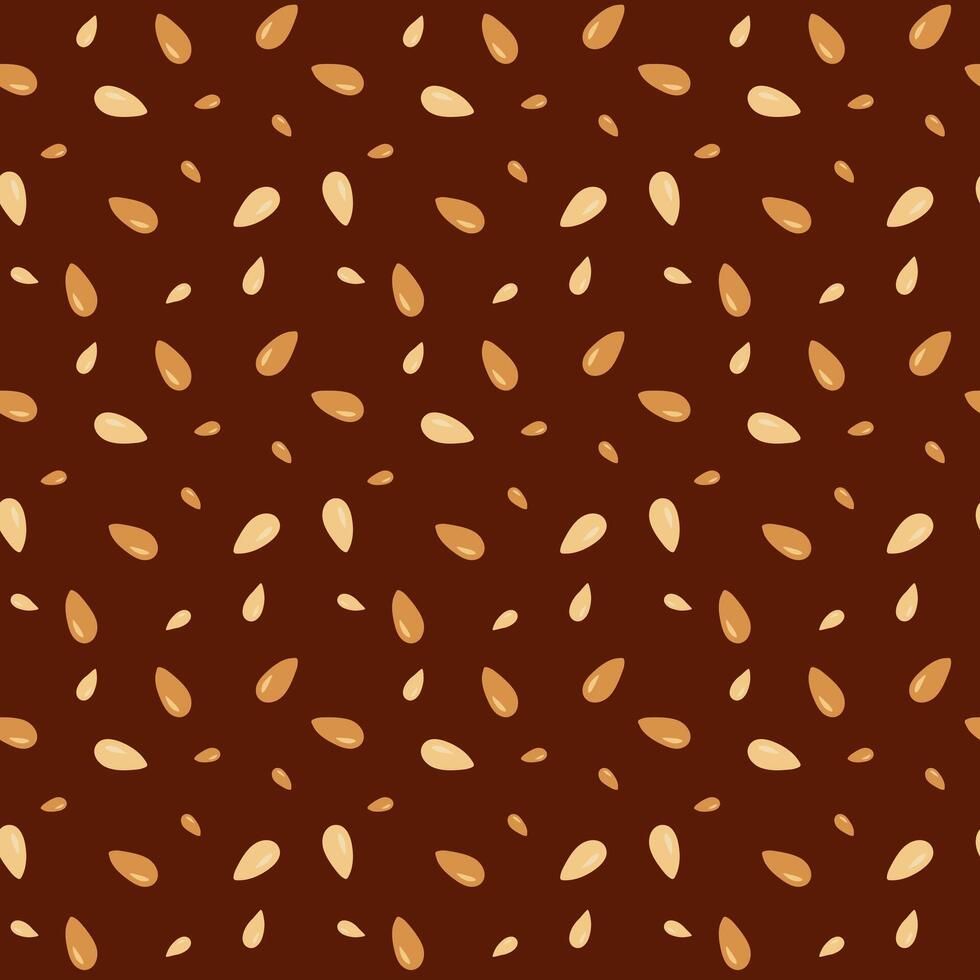 White Sesame seeds pattern on brown background. Bakery ingredient sesame. abstract print vector