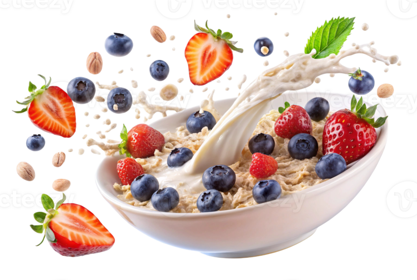 Falling oat flakes drift softly through the air. png