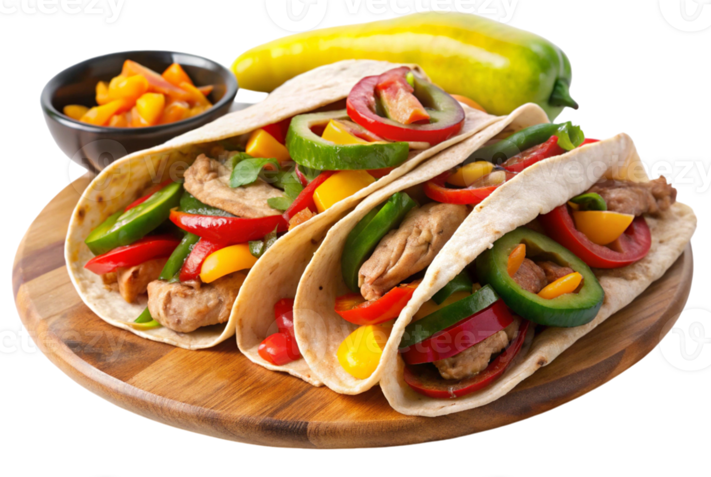 Fajitas white background Mexican cuisine with vibrant flavors png