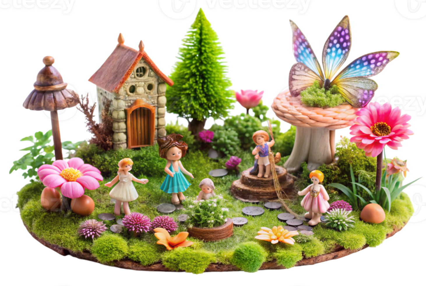 Fairy gardenareas white background miniature plants and creatures png