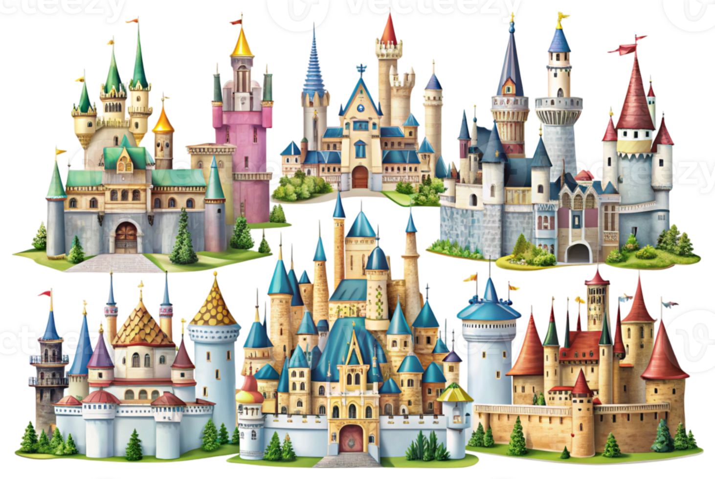 Fairy tale castles white background dreamland towers enchanted png