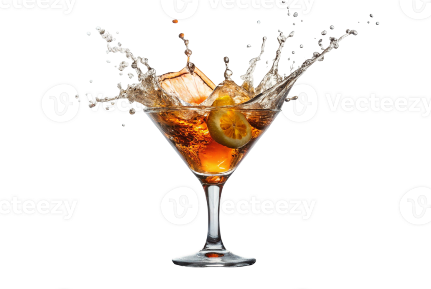 Floated splashing cocktail falling through silent night png