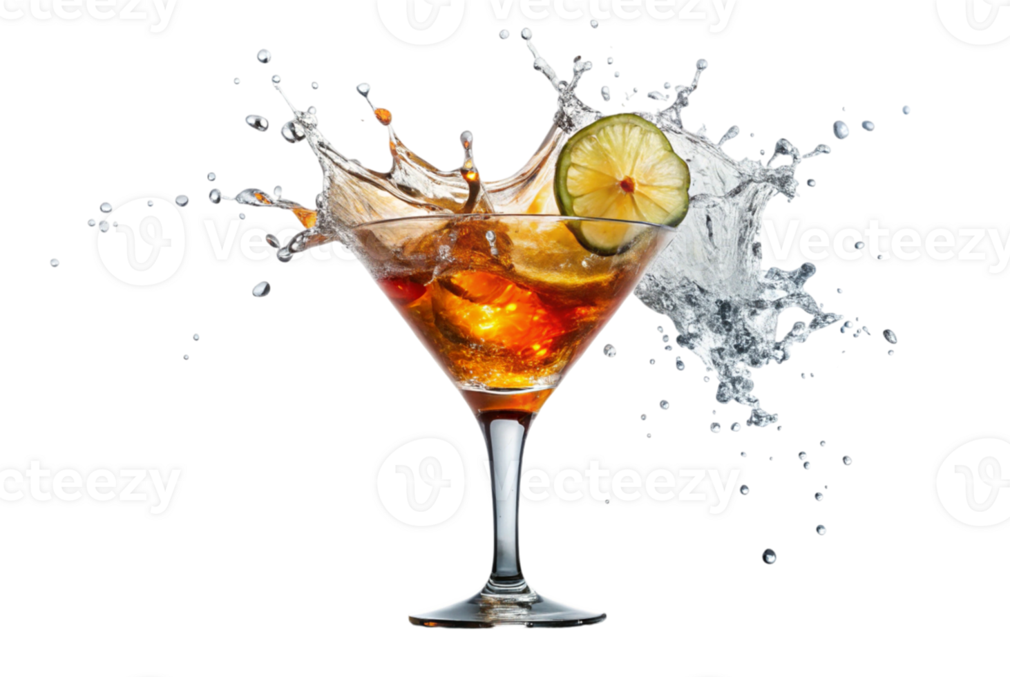 Floated splashing cocktail falling under moonlight skies png