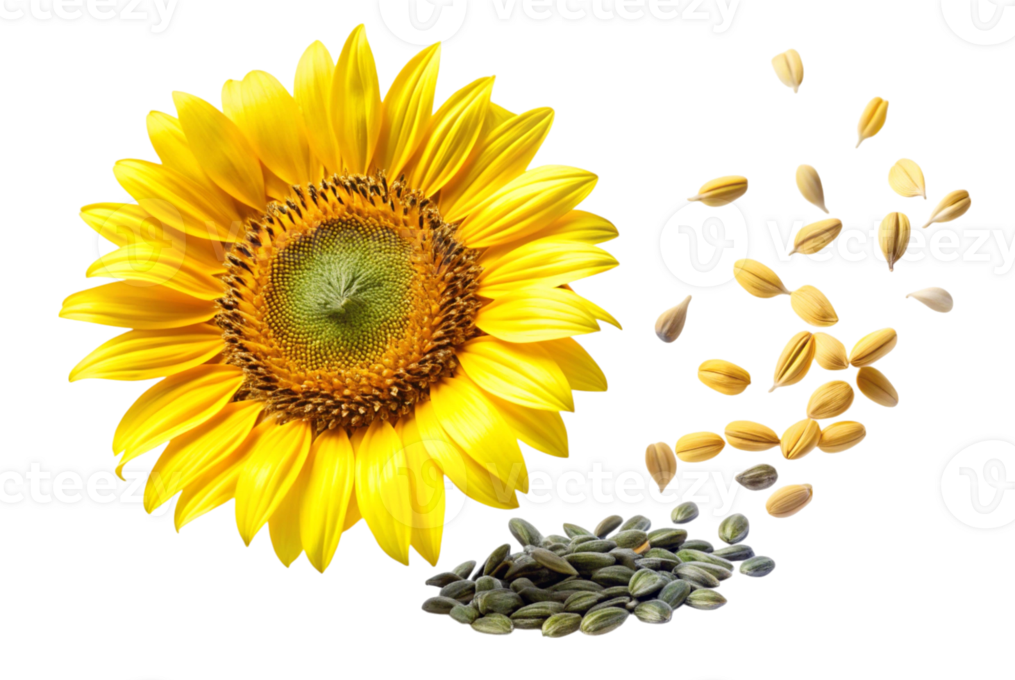Flying sunflower with seeds on radiant golden field png