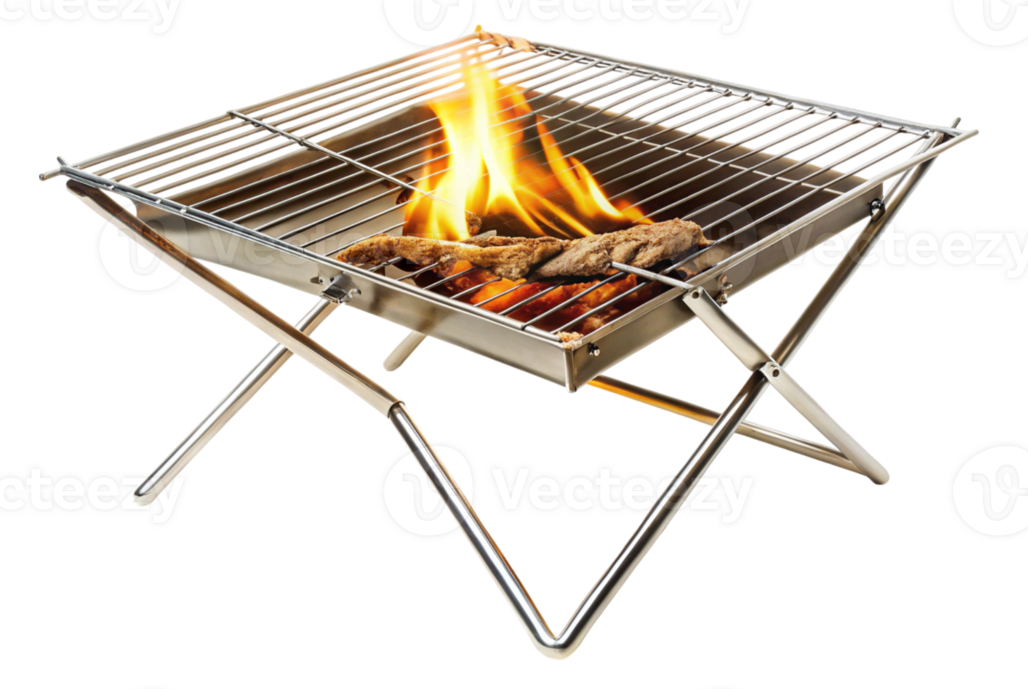 Folding campfire grill with stand on weekend getaway barbecue fun. png