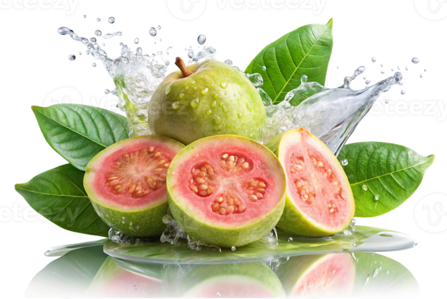 Fresh guava slices with splashing water a tropical delight png