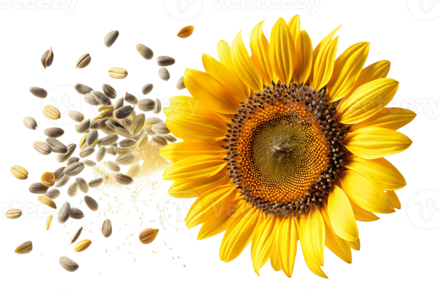 Flying sunflower with seeds on a summer breeze png