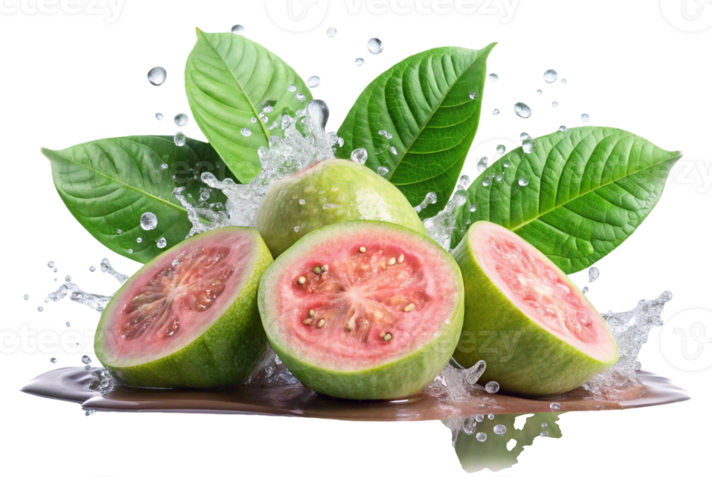 Fresh guava slices with splashing water a refreshing snack png