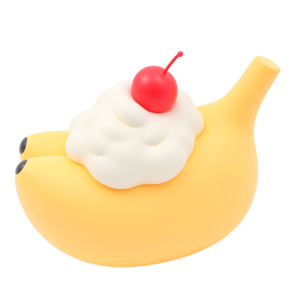 Adorable 3D Banana Split with Whipped Cream and Cherry png