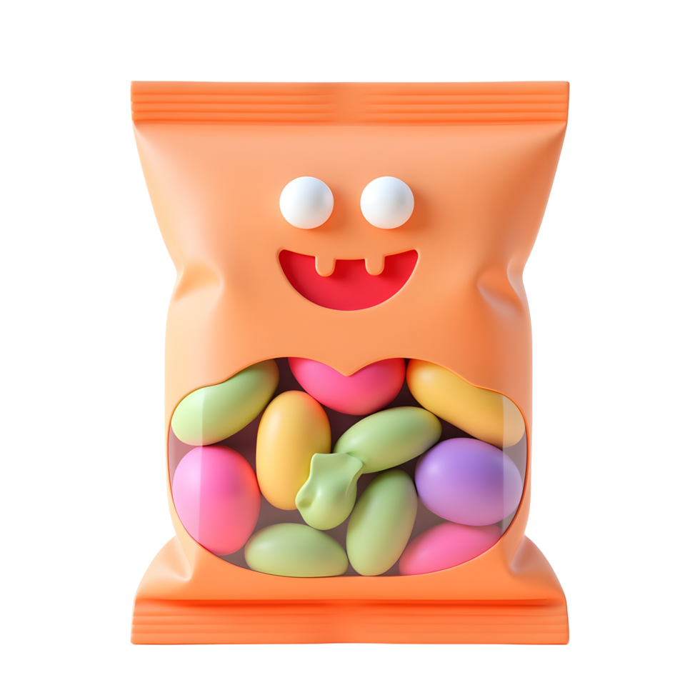 Cute Candy Bag 3D Render Colorful Sweets Treats png