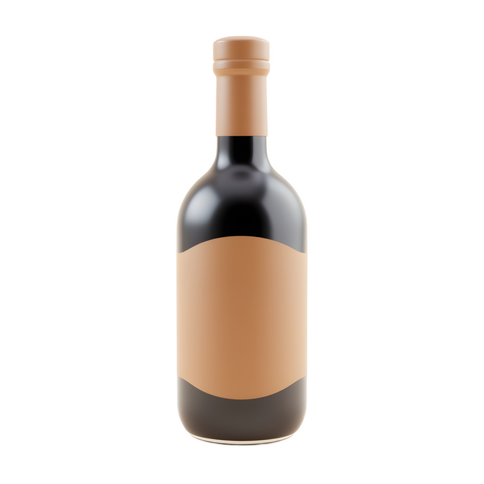 Elegant Black Wine Bottle Mockup with Tan Label png