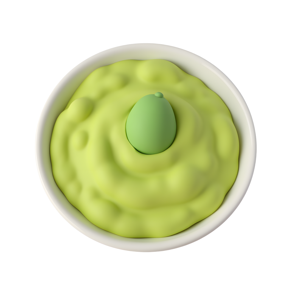 Creamy Avocado Dip in White Bowl 3D Render png