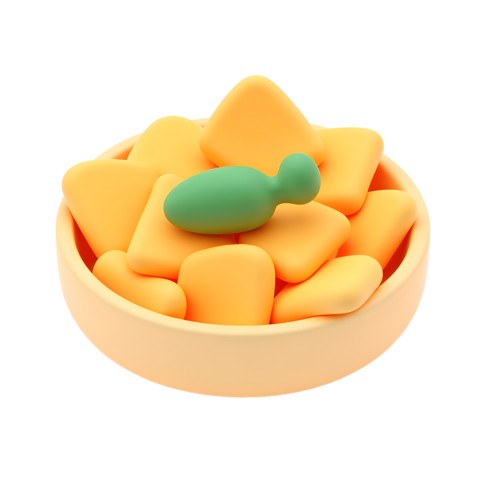 3D Rendered Green Object in Orange Bowl of Shapes png