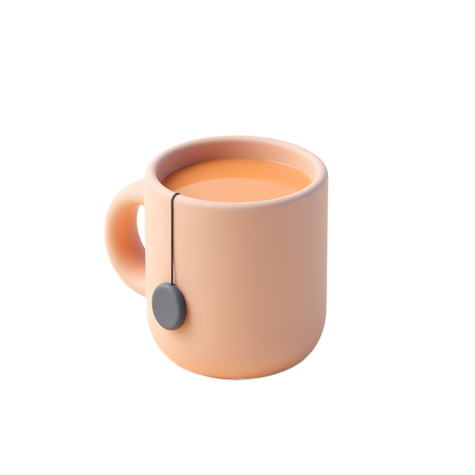 Warm Peach Mug of Tea with Teabag 3D Render png