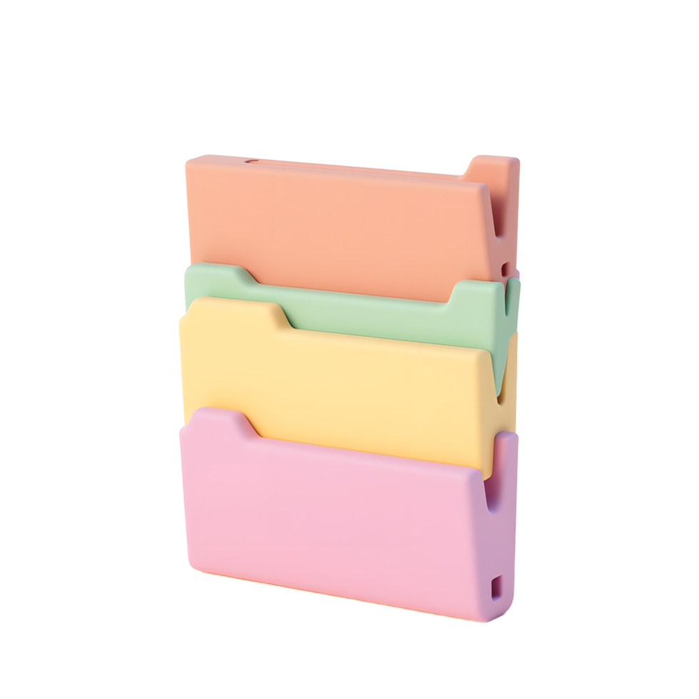 Pastel Colored File Folders Stack 3D Render png