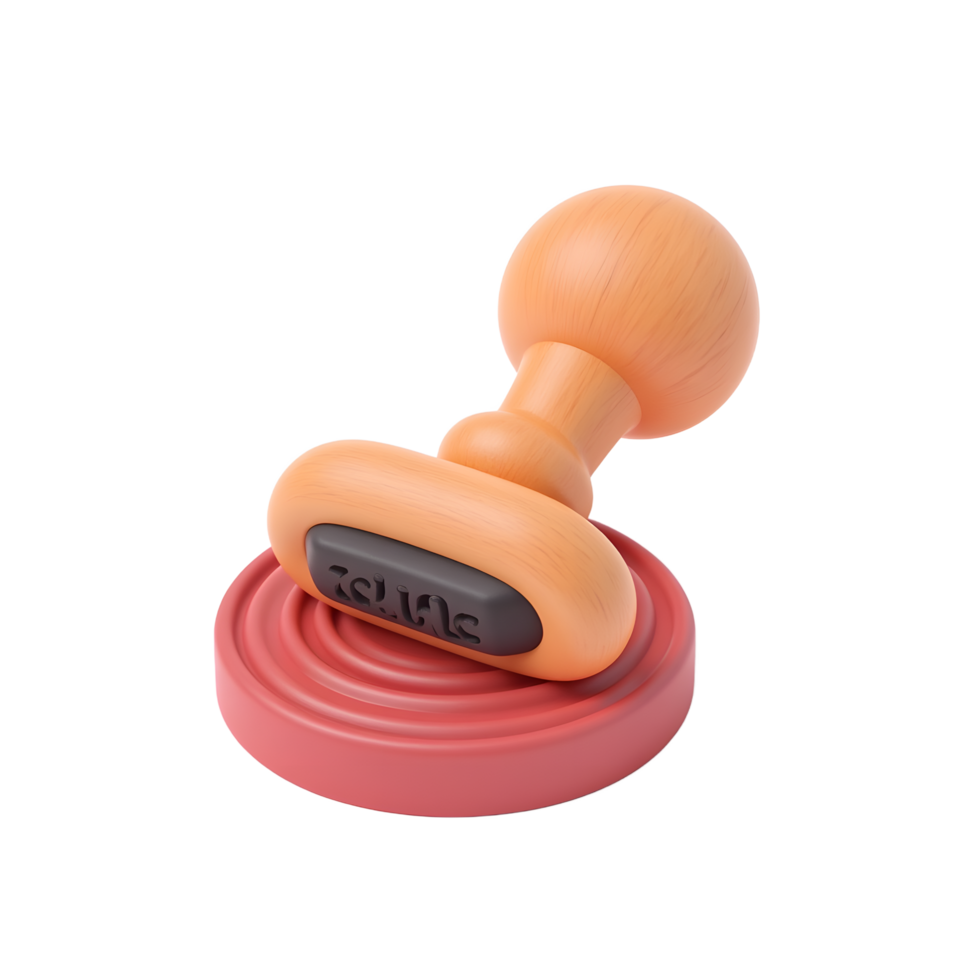 Wooden Rubber Stamp with Red Ink Pad 3D Render png