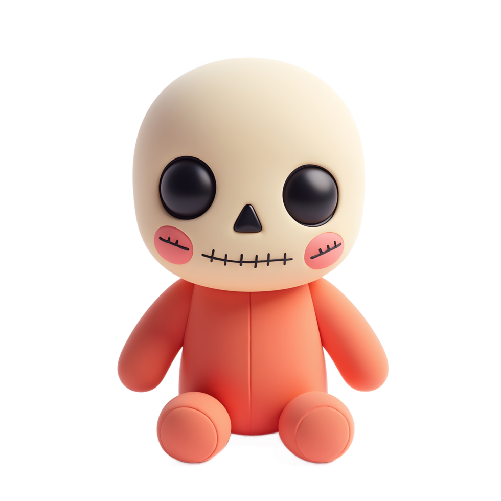 Cute 3D Skull Toy Orange Plush Halloween Decor png