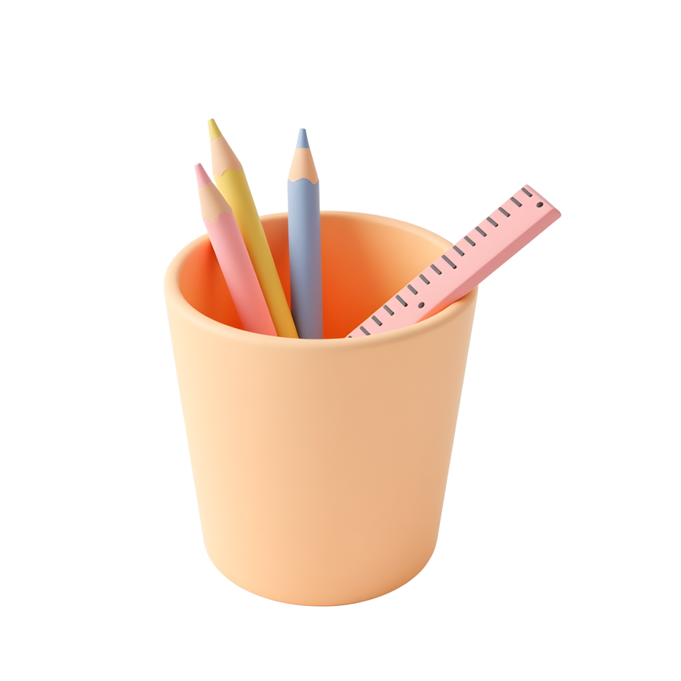 Pastel Colored Pencils and Ruler in Cute Desk Organizer png