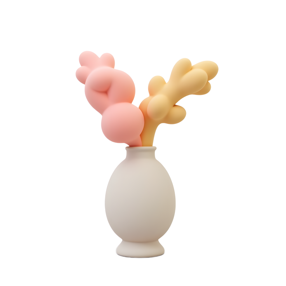 Pastel Abstract Flower Vase 3D Render Illustration png