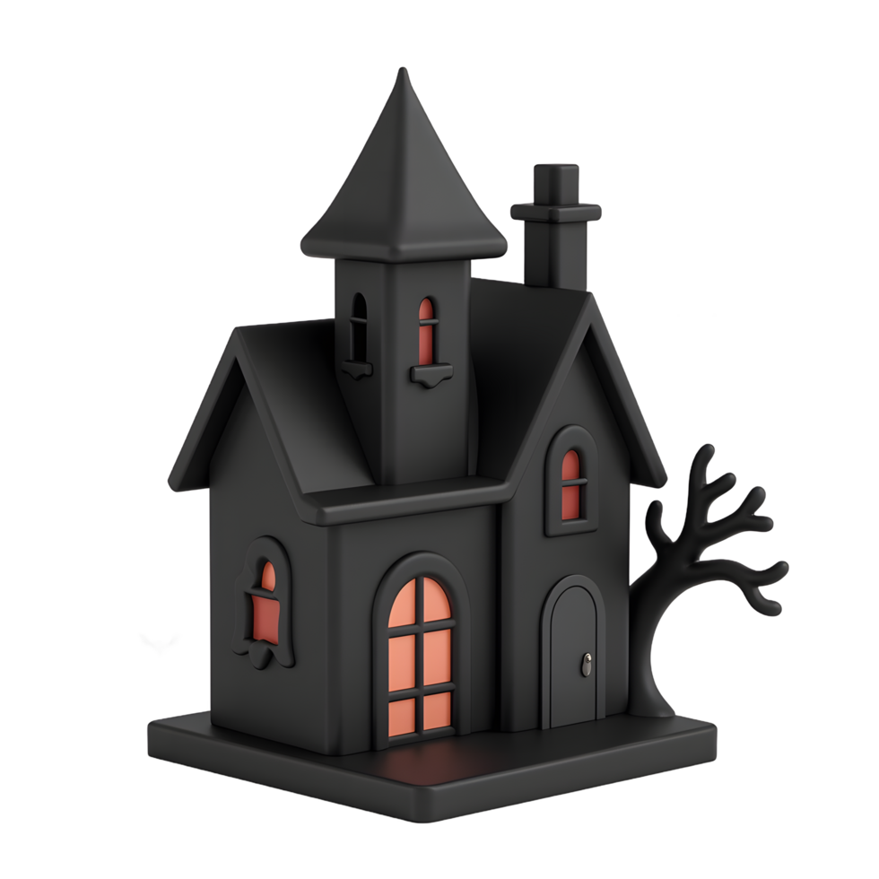 Spooky Black Halloween House 3D Model with Bats png