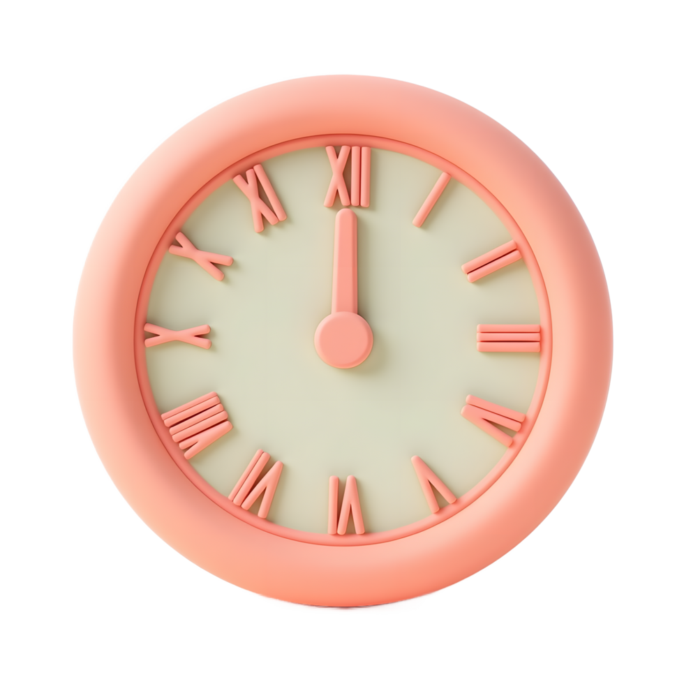 Pink Clock Showing Twelve Oclock 3D Render png