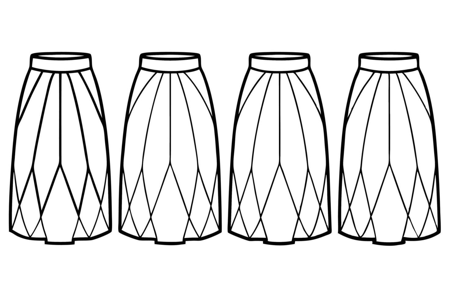 A line drawing of four skirts vector