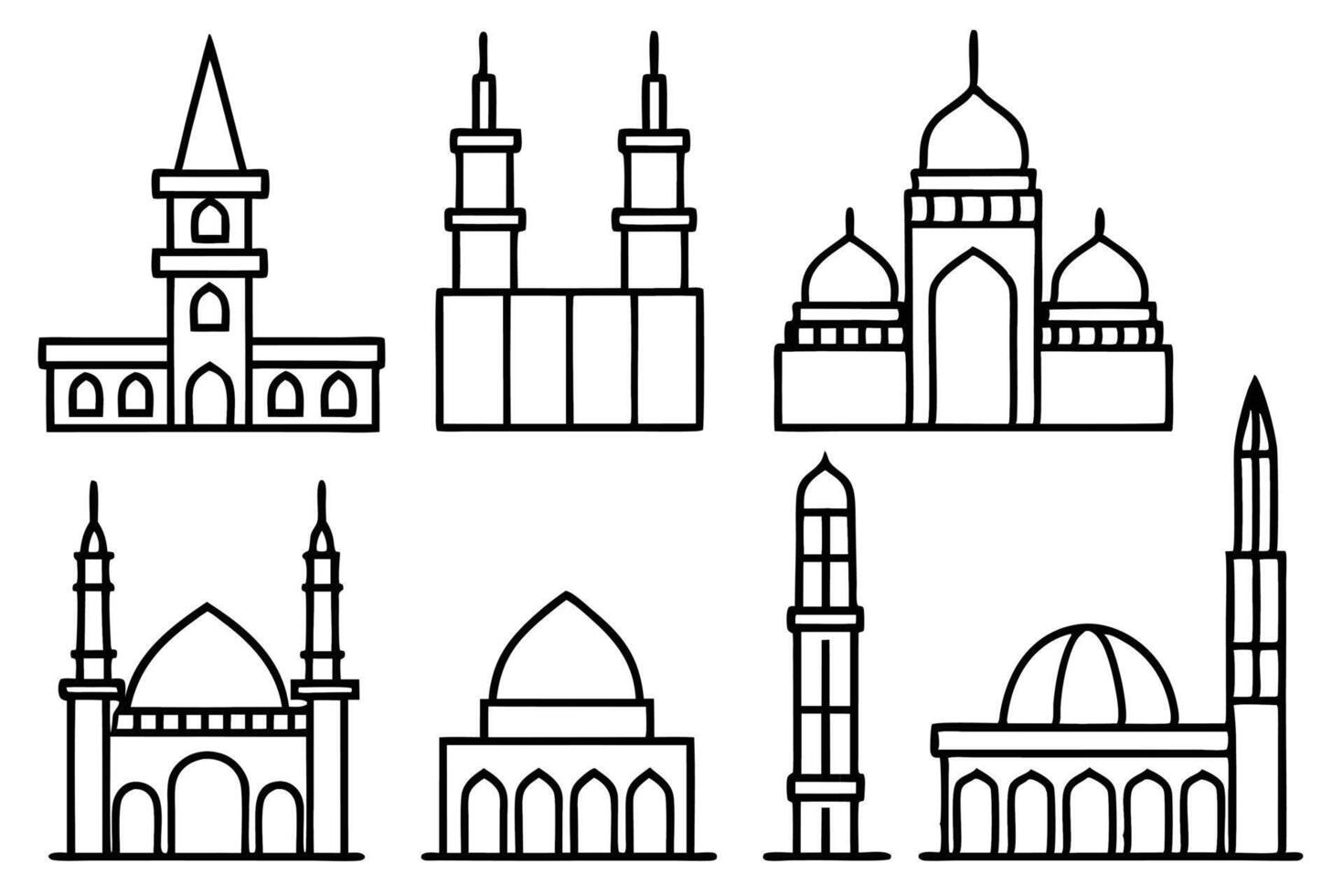 Islamic architecture icons set illustration vector