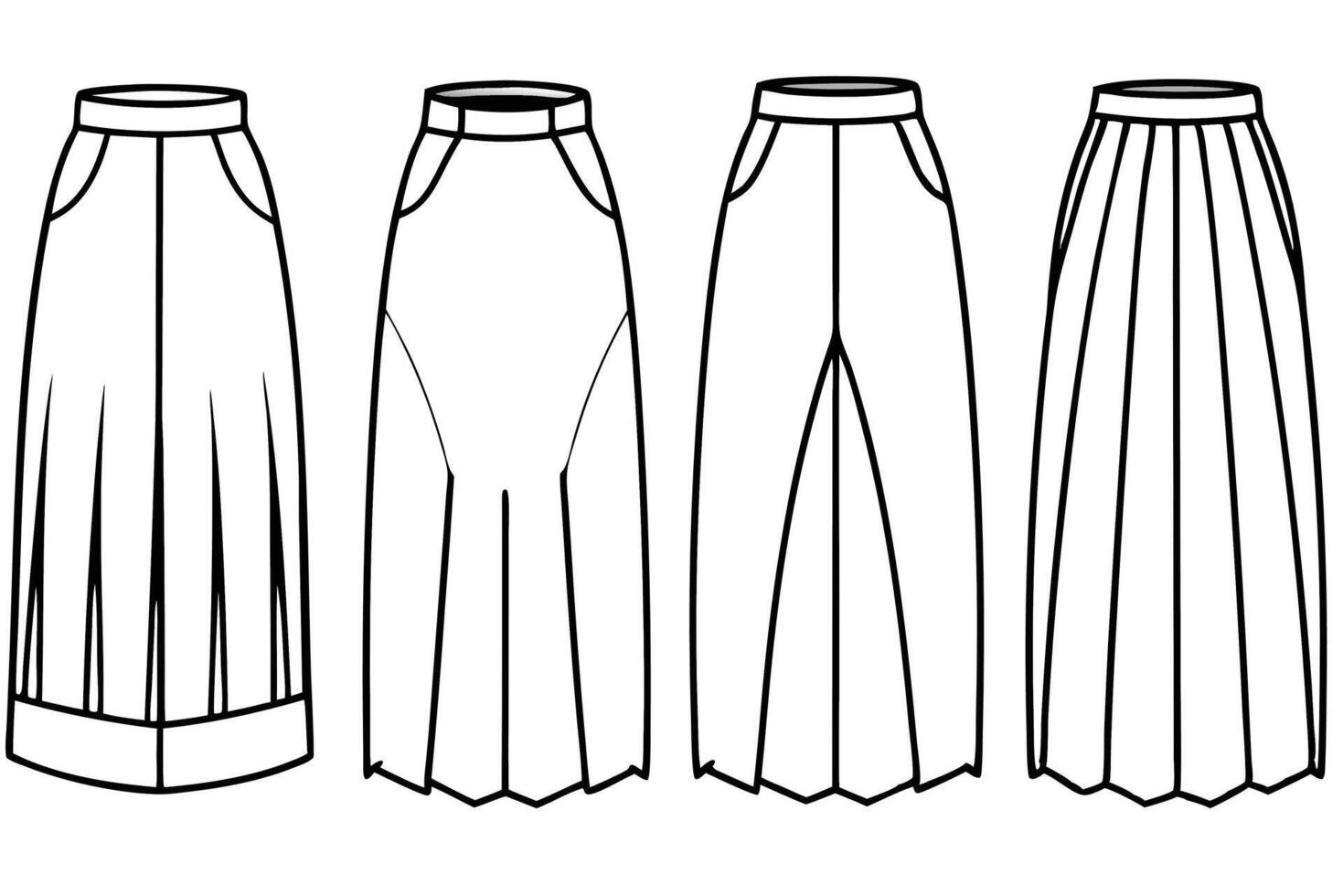 Four different skirts with pleats vector