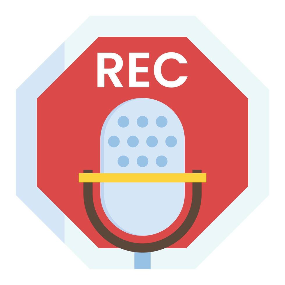 A stop sign with a microphone and the word rec vector