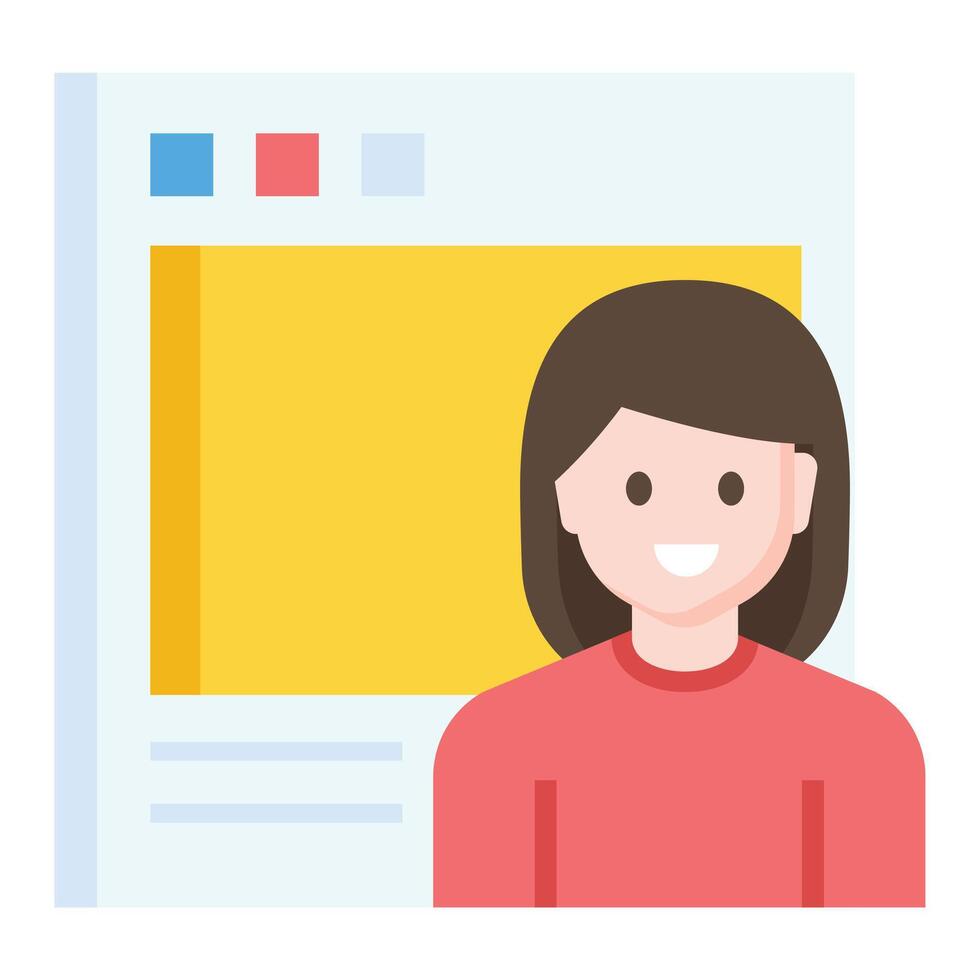 A woman is standing in front of a computer screen vector