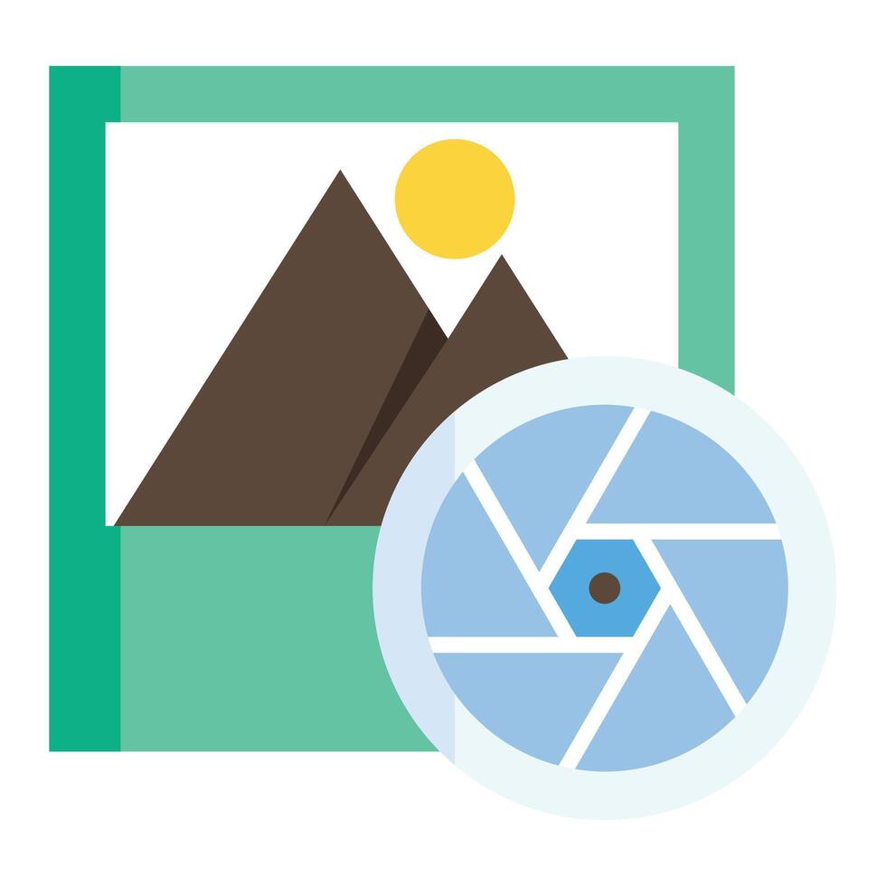 A camera with a lens and a mountain in the background vector