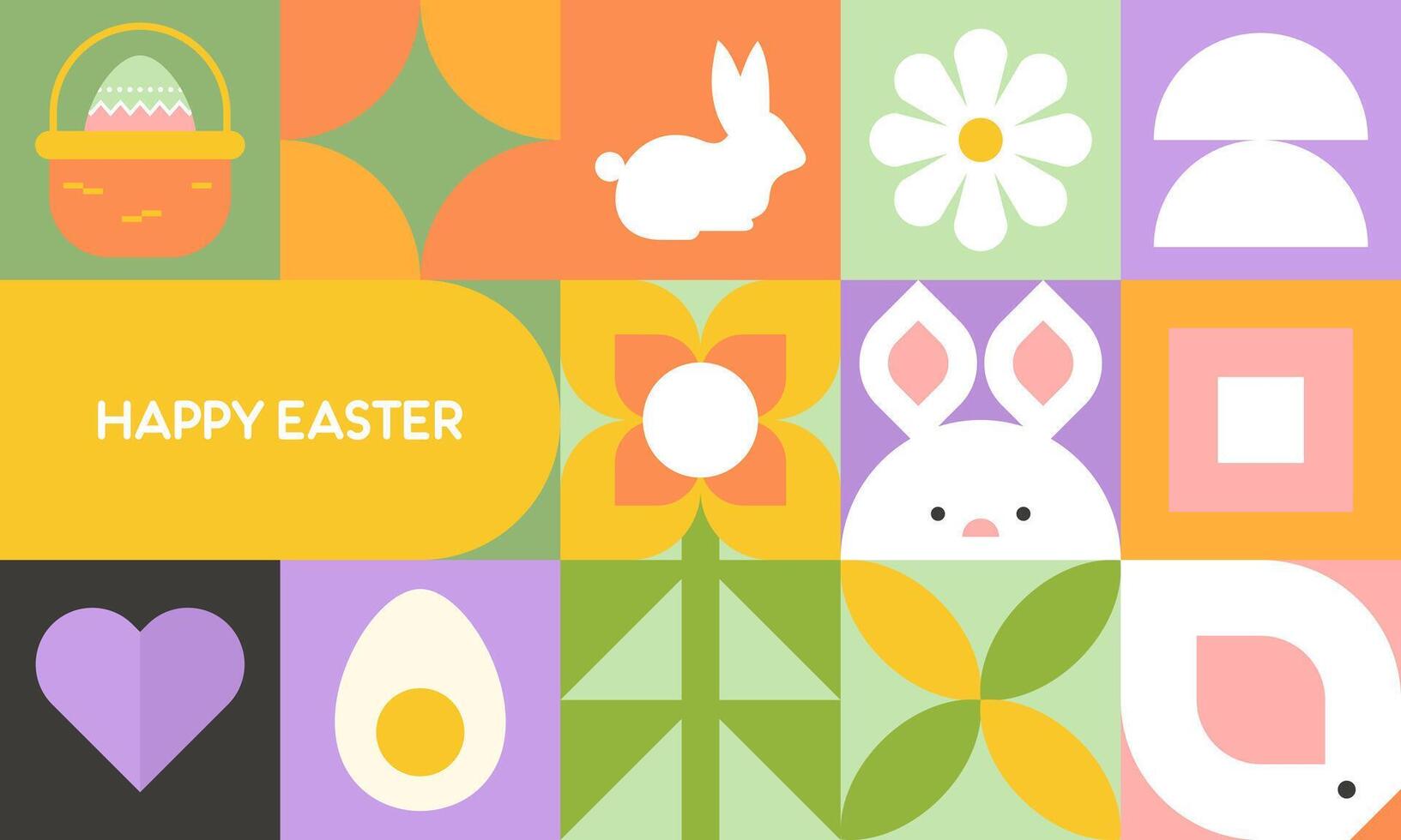 Abstract Minimalist Modern Colorful Easter Geometric Pattern with Easter Icons Flat Illustration. Design for Wrapping Paper, Background, Poster, Card, Packaging, Wallpaper, and Many More. vector
