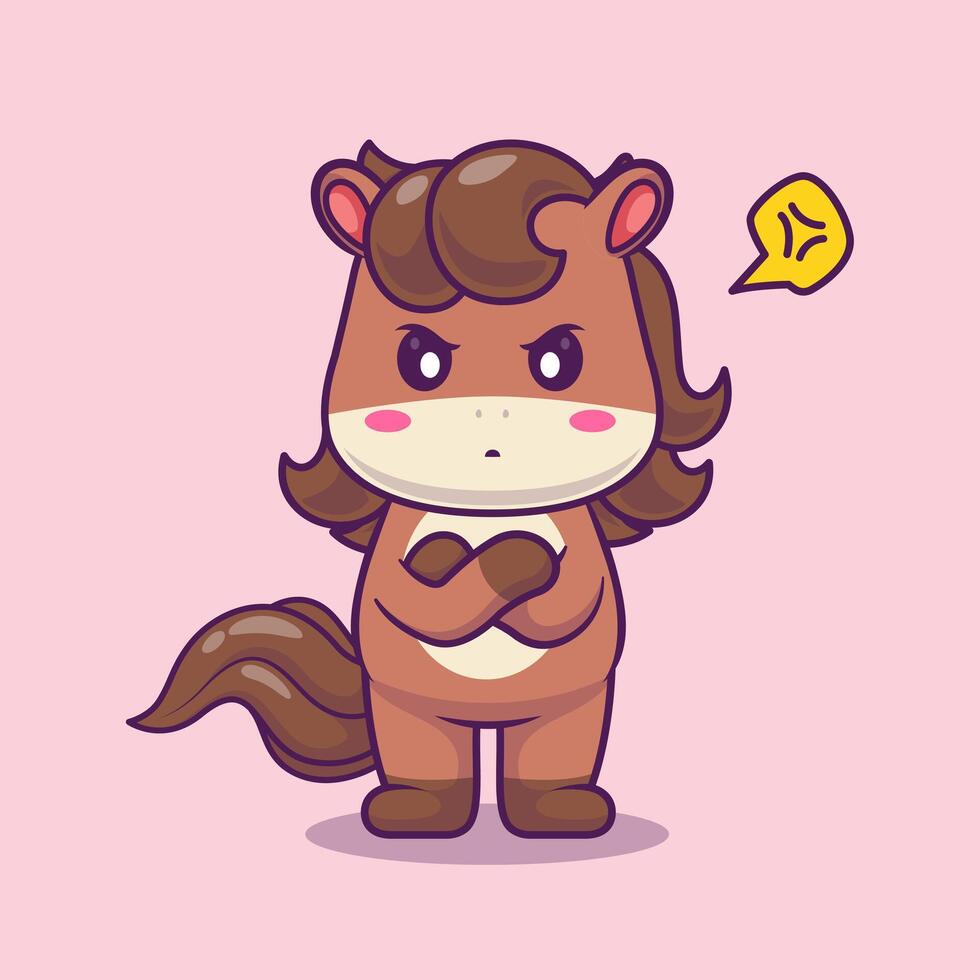 Cute Horse Angry Cartoon vector