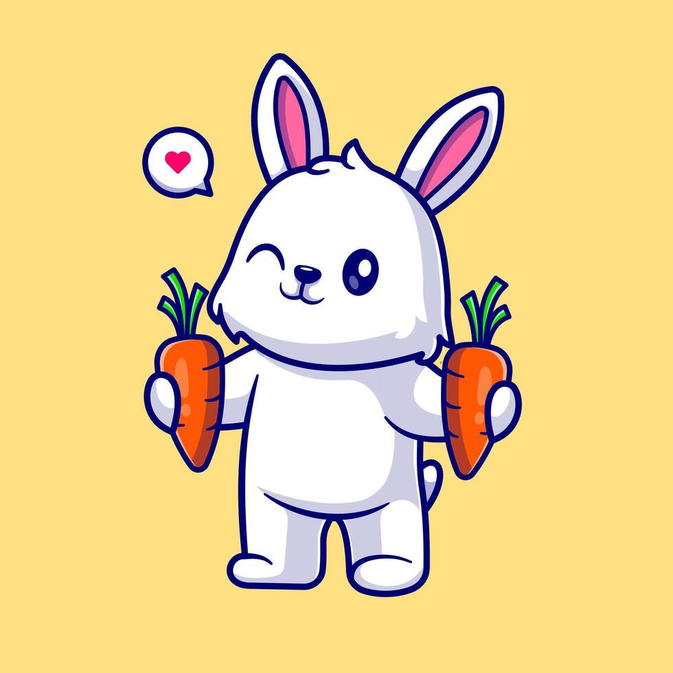 Cute Rabbit Holding Carrot Cartoon Illustration vector