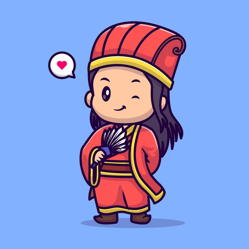 Cute King Japan Holding Fan Cartoon vector